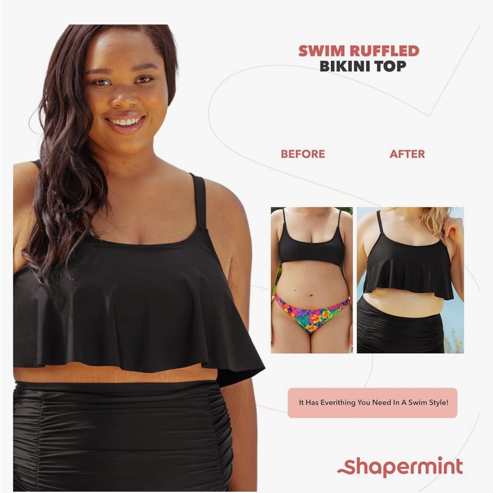 SHAPERMINT Women's Black Ruffled Bikini Top - S - Picture 2 of 6